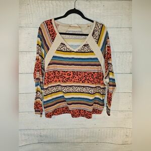 Hopely Colorful Striped Animal Print Aztec Women's Top Size Medium